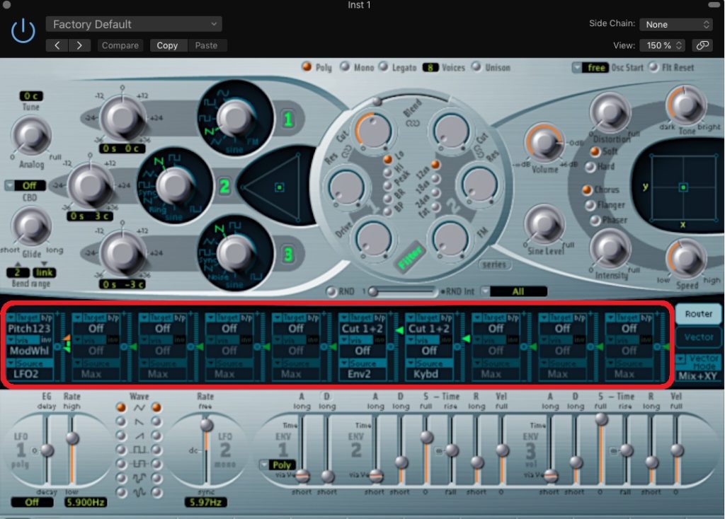 Matrice de modulation ES2 Logic Pro